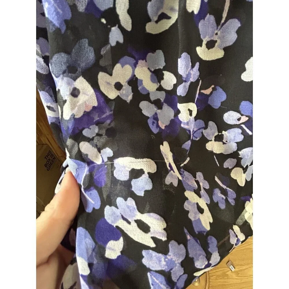 kate Spade New York Hydrangea Silk Chiffon Floral Swing Top S Purple‎ & Black